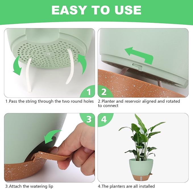 Self Watering Planter Set with Visual Water Level, Modern 8+7+6.5+6+5.5+5 Inch - Image 7