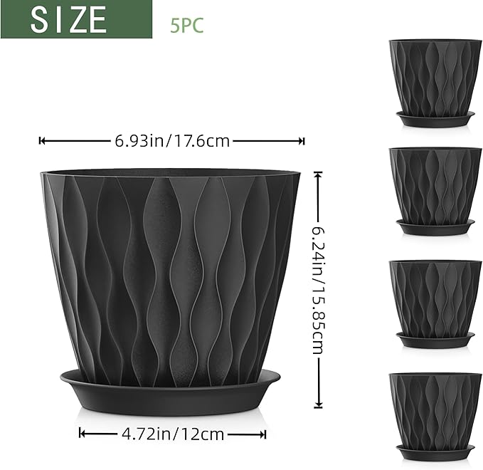 7 Inch Plant Pots 5 Pack, Flower Planters - Image 2