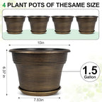 Plant Planters Pots Set of 4 Pack 10 Inch, Plastic Flower Pot - Image 3