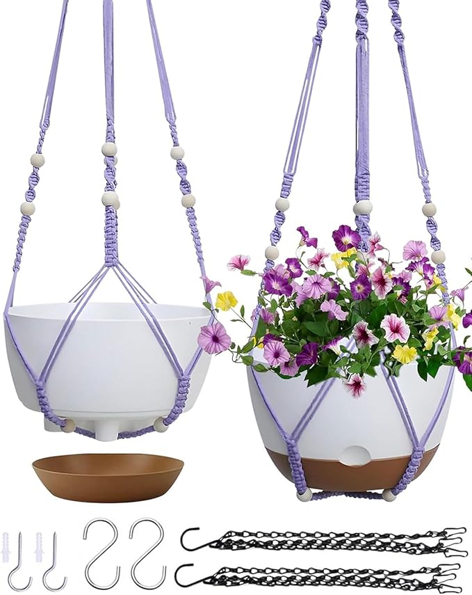 2 Pack Hanging Planters Set, 10 Inch Indoor Outdoor Hanging Plant Pot Basket by Koalaime