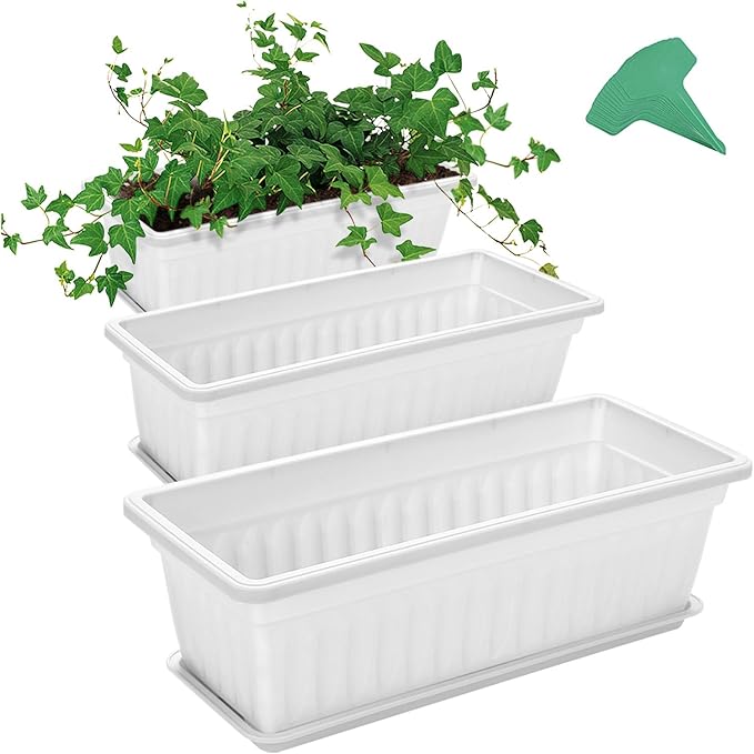 GROWNEER 3 Packs 17 Inches White Flower Window Box Plastic Vegetable Planters by GROWNEER