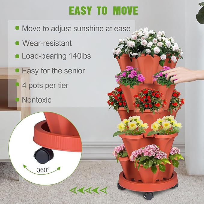 Vertical Strawberry Planter 5 Tier Stackable Tower Herb Planters Stacking - Image 4