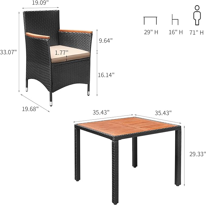 Flamaker 5 Piece Patio Dining Set Outdoor Acacia Wood Table and Chairs - Image 7