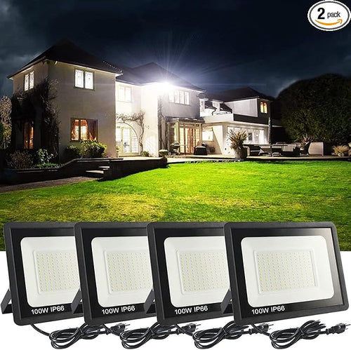 4Pack LED Flood Light Outdoor, 100W LED Work Light 11000lmwith 6FT US Plug by MUCLUD