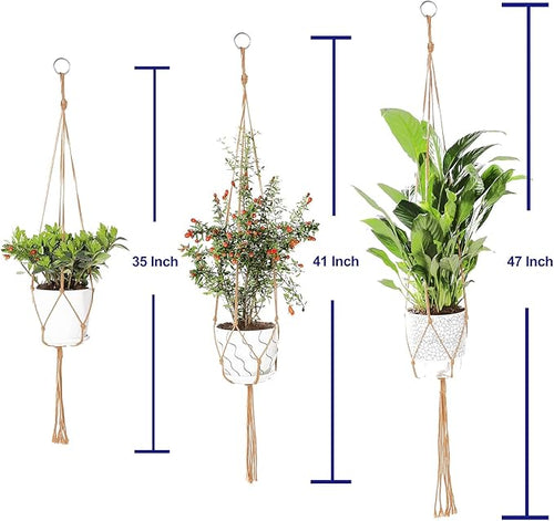 3 Pack Macrame Plant Hanger Indoor, 35 41 47 Inch Handmade Boho Hanging Planter - Image 2