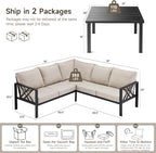 Patio Furniture Set, 6-piece Metal Sectional Furniture Sofa - Image 3