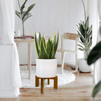 Wood Plant Stand, Mid Century Modern Planter Stand Rattan Flower Pot Stand - Image 3
