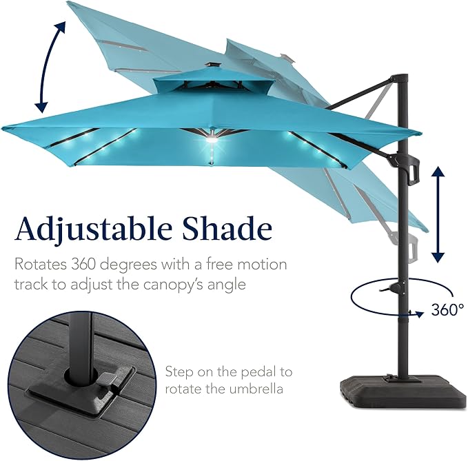 Best Choice Products 12x12ft LED Cantilever Patio Umbrella w/Base Included & - Image 5