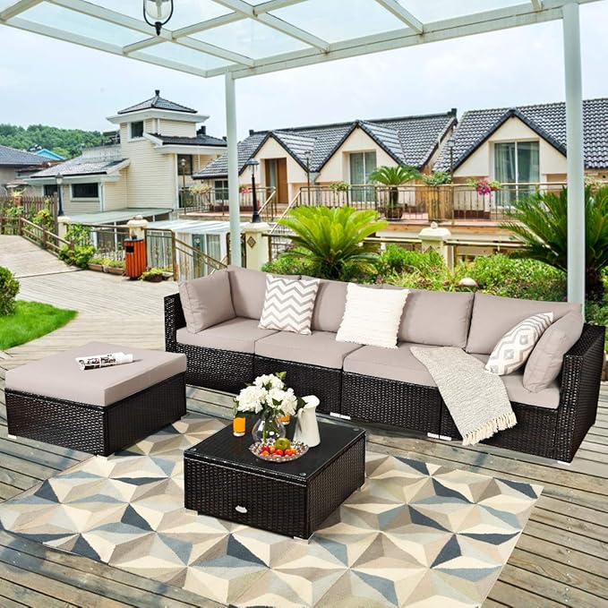 Tangkula 6 Piece Patio Furniture Set, Outdoor Deck Lawn Backyard Durable Steel - Image 2