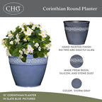 Classic Home and Garden Corinthian Round Resin Flower Planter Pot, Storm Gray 8" - Image 2