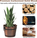 Wooden Bucket Barrel Planters, Rustic Patio Planters Flower Pots - Image 3