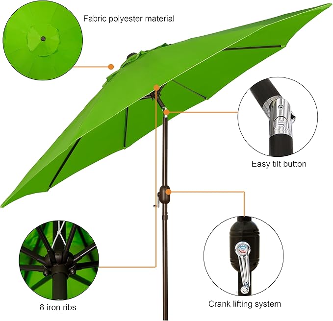 Blissun 9' Outdoor Patio Umbrella, Outdoor Table Umbrella, Yard Umbrella - Image 2