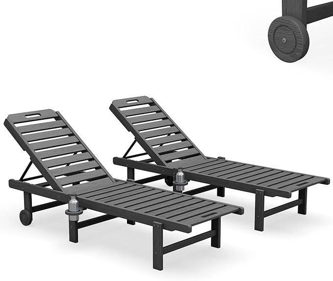 SERWALL Outdoor Chaise Lounge Set of 2, All-Weather HDPE Pool Lounge Chairs - Image 3