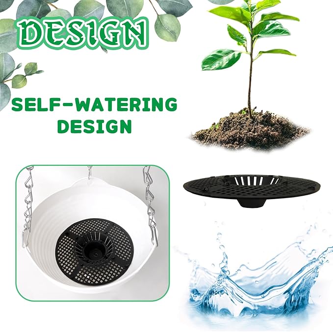 4 Pack 8 inch Plastic Self Watering Hanging Planters, Round Hanging Basket - Image 3