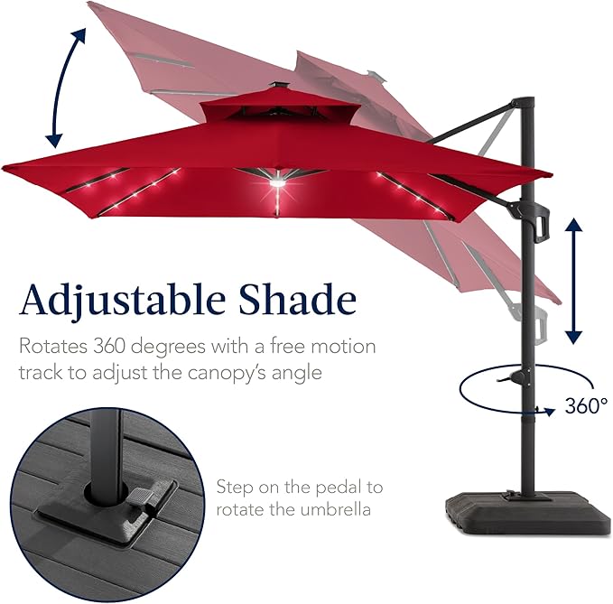 Best Choice Products 12x12ft LED Cantilever Patio Umbrella w/Base Included & - Image 5