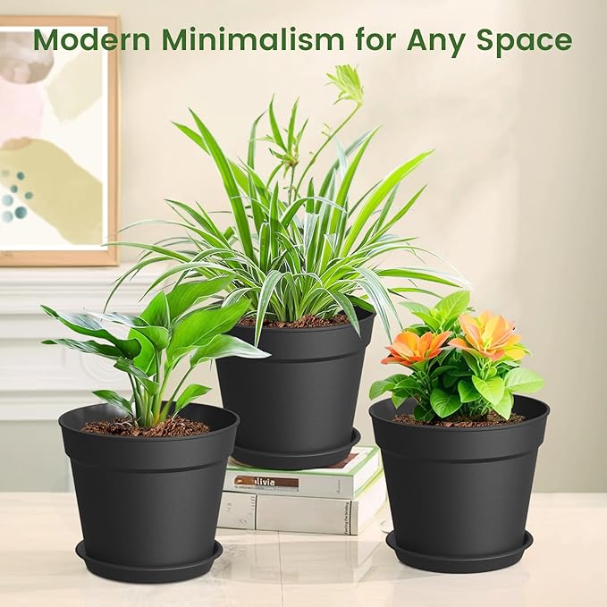 10 Pack 6 Inch Plant Pots with Drainage and Saucers, Stackable Nursery Planters - Image 6
