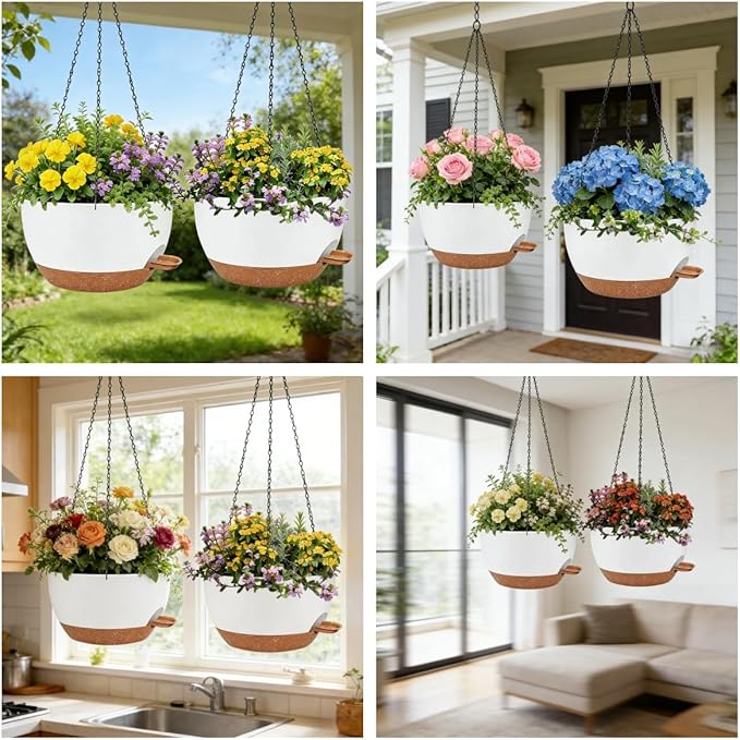2 Pack 12 Inch Self Watering Hanging Planters - Image 4