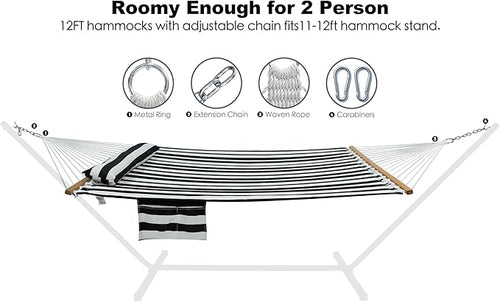 2 Person Hammocks for Outside, Double Quilted Fabric Outdoor Hammock - Image 2