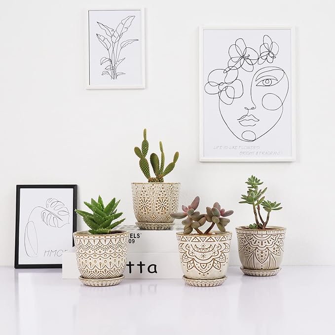 Gepege Succulent Pots, 4 Inch Small Indoor Ceramic Planter Pot - Image 5