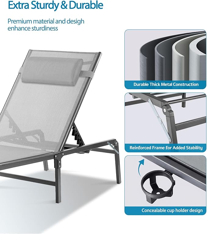 4 Pack Foldable Chaise Lounge Chair - Image 6