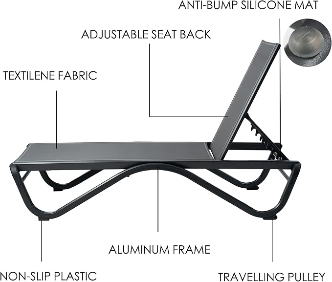 Kozyard Outdoor Chaise Lounge Chair, Full Flat Adjustable Patio Lounger - Image 6