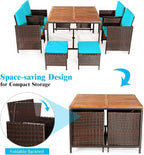 Tangkula 9 Pieces Acacia Wood Patio Dining Set, Space Saving Wicker Chairs and - Image 7