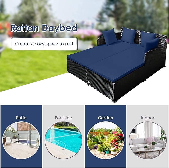 Tangkula Outdoor Rattan Daybed, Sunbed Wicker Furniture w/Spacious Seat - Image 8