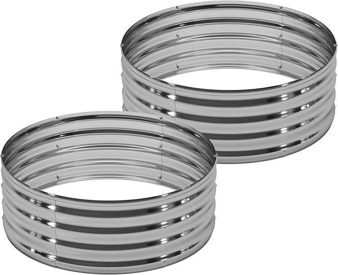 2PCS 3x3x1FT Galvanized Raised Garden Bed Kit, Vegetable Boxes-Round Metal by DIIYIV