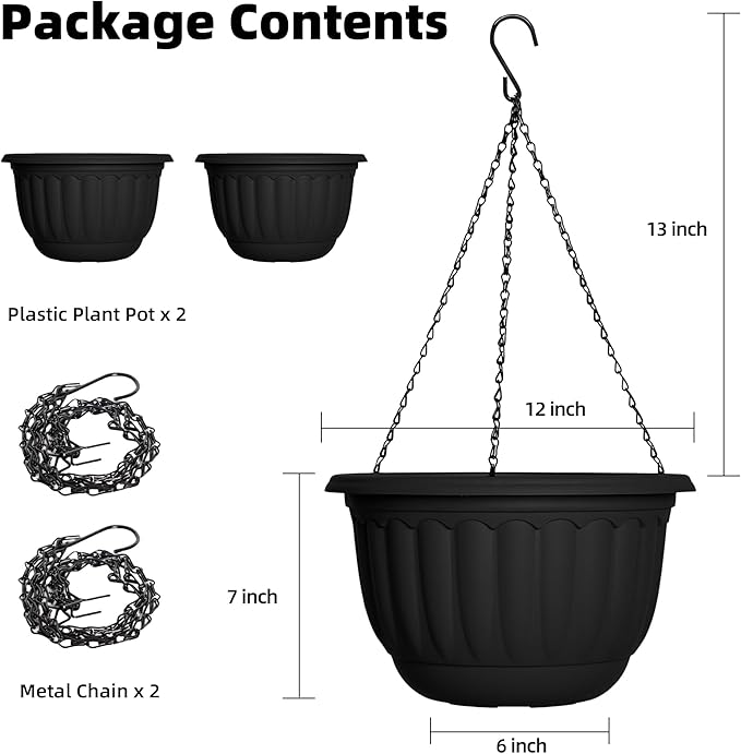 YIKUSH Planters for Outdoor Plants 2 Pack Black Plant Pots - Image 2