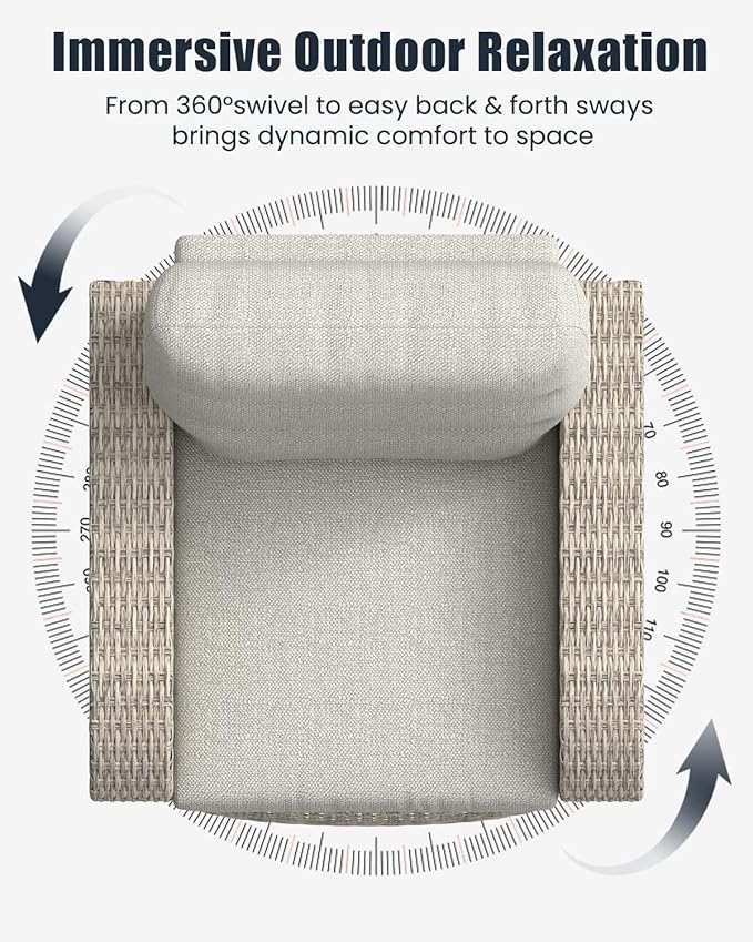 Outdoor Swivel Recliner Chair, All-Weather Wicker Reclining Patio Chair - Image 7