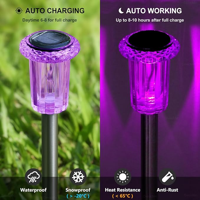DenicMic Solar Lights Outdoor 10 Pack Waterproof Purple LED Stainless Steel - Image 3