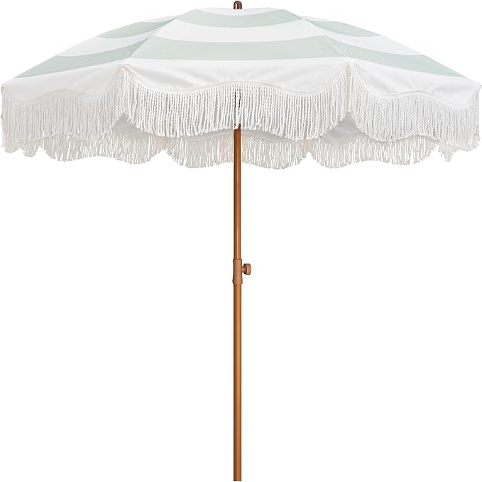 AMMSUN Boho Fringe Umbrella Outdoor Patio, 6.5ft UPF50+ Picnic Umbrella by AMMSUN