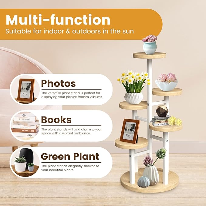 GEEBOBO 5 Tier Plant Stand Indoor, Metal Wood Plant Stands - Image 5