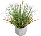 AlphaAcc 16.5" Fake Grass Plant Decorative Faux Greenery in Textured Gray by AlphaAcc