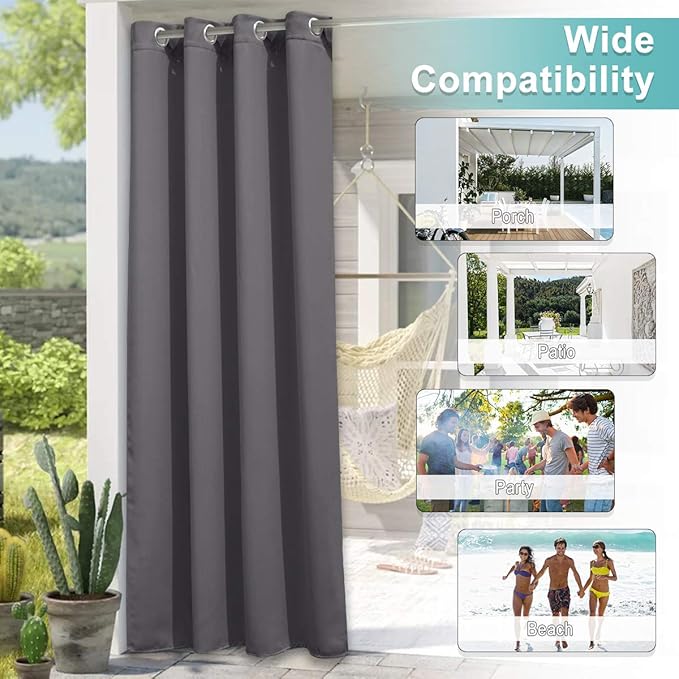NICETOWN Outdoor Curtains for Patio W100 x L108 inch 2 Pieces, Sun Blocking - Image 6