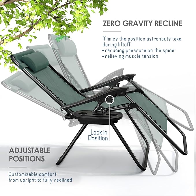 Nestl Zero Gravity Chairs Set of 2, Patio Lounge Chair Outdoor - Image 4