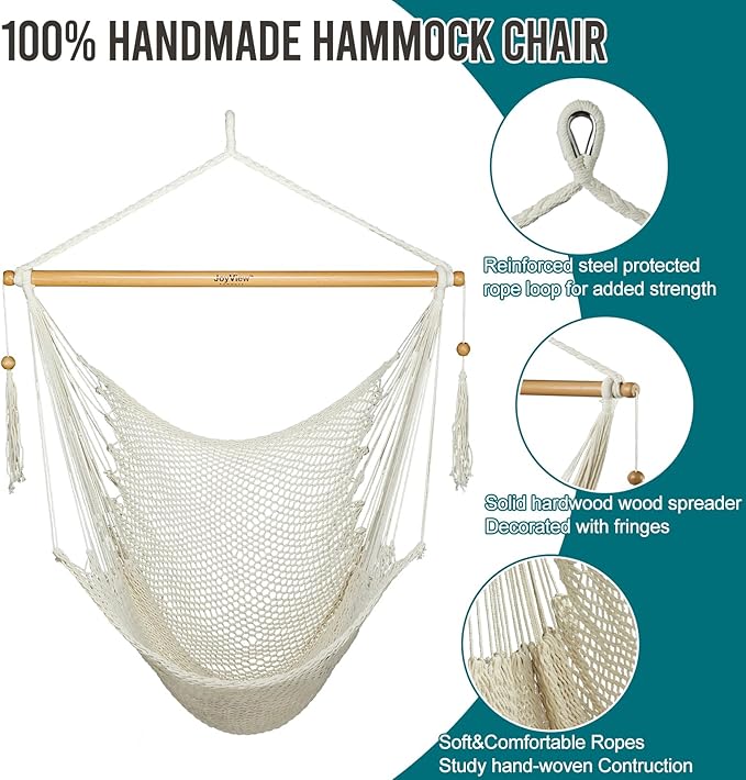 JoyView Hammock Chair with Spreader Bar Caribbean Hammock Swing Chair 300 LBS - Image 5
