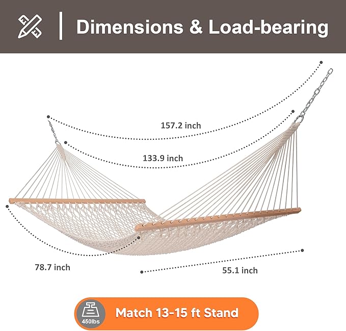 SUNCREAT Hammocks Traditional Rope Double Hammock - Image 2