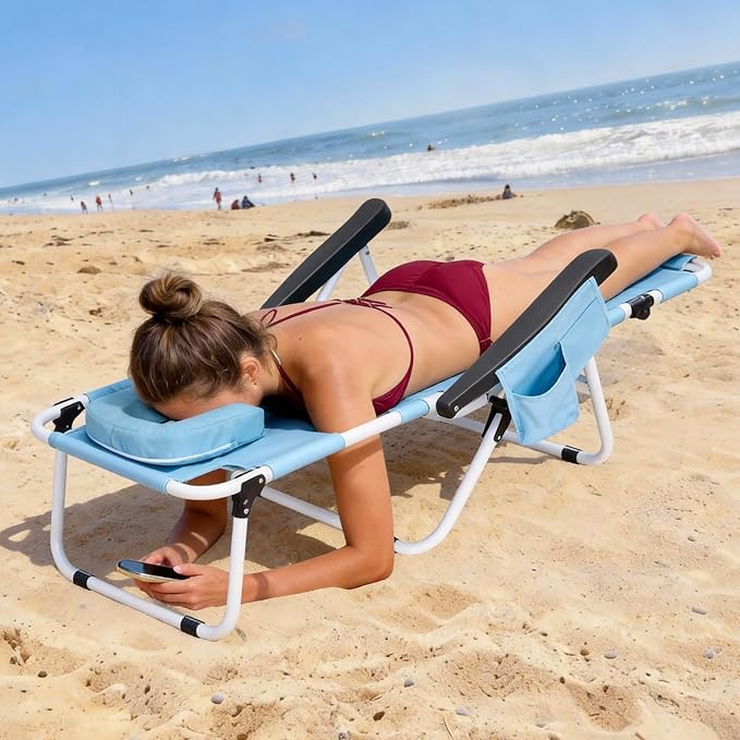 ABORON Tanning Chair with Face Hole, 5-Position Adjustable Reclining Beach - Image 2