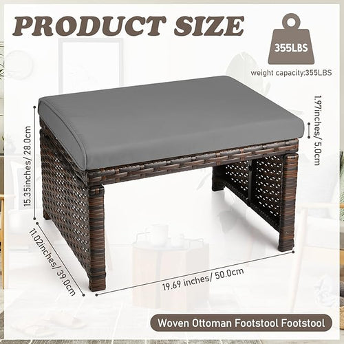 2 Pcs Patio Rattan Ottomans Outdoor Wicker Ottomans Patio Footstool Footrest - Image 2
