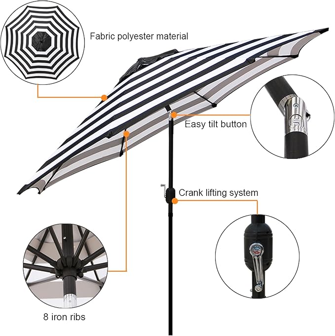 Blissun 9' Outdoor Patio Umbrella, Outdoor Table Umbrella, Yard Umbrella - Image 2