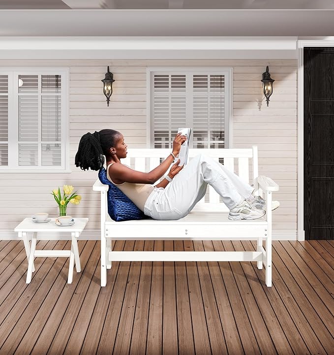 SERWALL Outdoor Bench, HDPE Outdoor Benches Weatherproof, 2-Person Garden Bench - Image 2