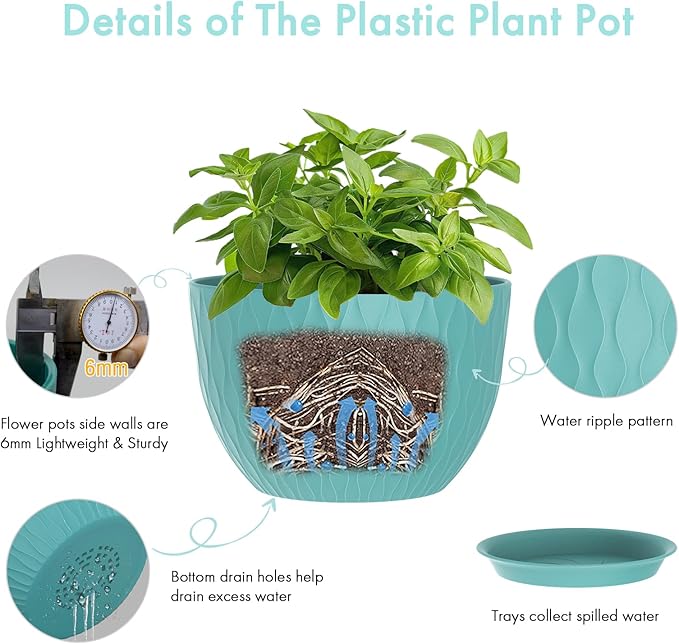 12 Inch Large Plant Pots for Indoor or Outdoor Plants, Wide Water Ripples - Image 3