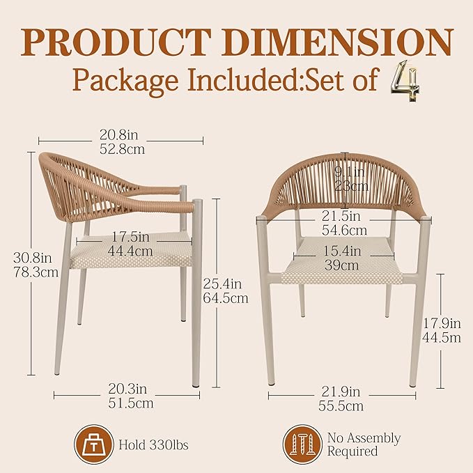 TWT Patio Dining Chairs Outdoor Stackable Dining Chairs - Image 3