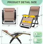 Suteck Oversized Zero Gravity Chair, 33In XXL Lounge Chair w/Removable - Image 2