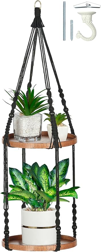 2 Tier Macrame Plant Hanger | Plant Hanger Indoor, Hanging Planter | Hanging by Shineloha