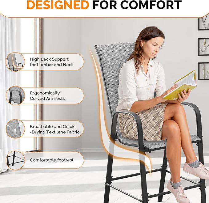 VINGLI Set of 6 Stackable Outdoor Bar Stools – Sling Chairs - Image 5
