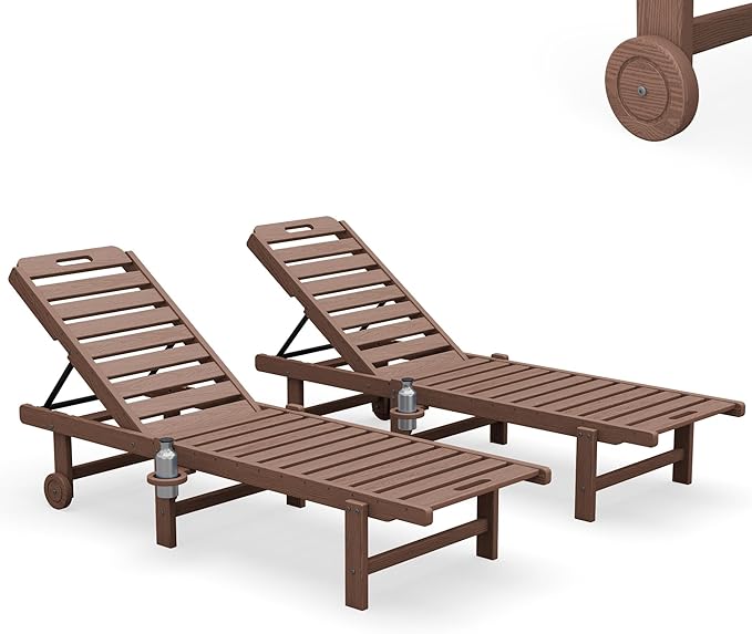 SERWALL Outdoor Chaise Lounge Set of 2, All-Weather HDPE Pool Lounge Chairs - Image 3