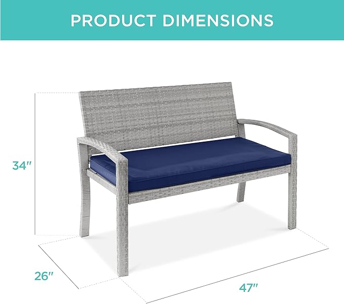 Best Choice Products Outdoor Bench 2-Person Wicker Garden Patio Benches Seating - Image 2