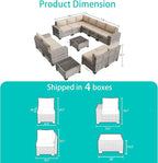 12-Piece Outdoor Patio Furniture Set Wicker Sectional Sofa Set, Patio - Image 6